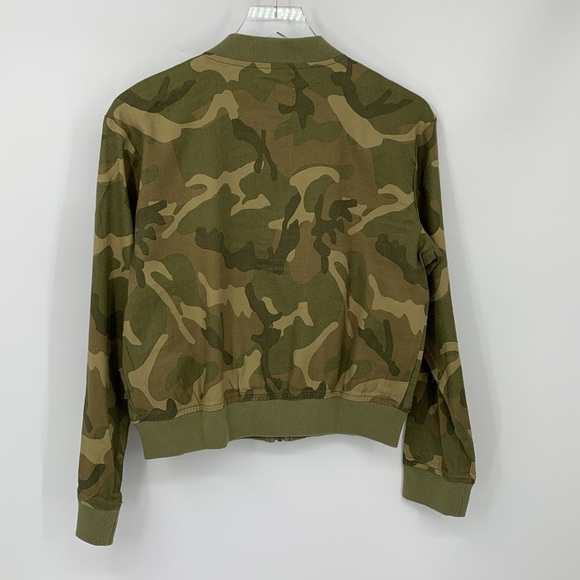 Evereve bomber jacket coat green camo linen blend zipper lightweight new Small - Picture 3 of 4